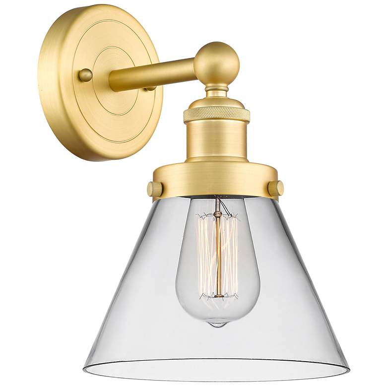 Image 1 Large Cone 2.25 inch High Satin Gold Sconce With Clear Shade