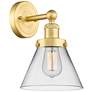Large Cone 2.25" High Satin Gold Sconce With Clear Shade
