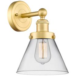 Large Cone 2.25&quot; High Satin Gold Sconce With Clear Shade
