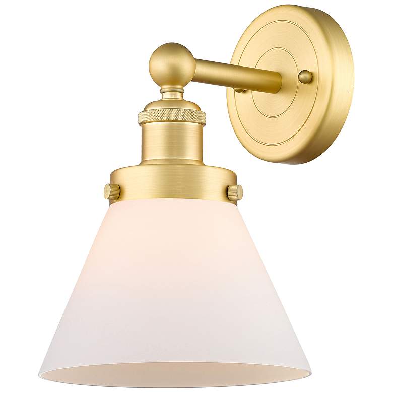 Image 1 Large Cone 2.25" High Satin Gold Sconce With Matte White Shade