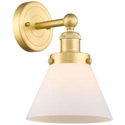 Large Cone 2.25&quot; High Satin Gold Sconce With Matte White Shade