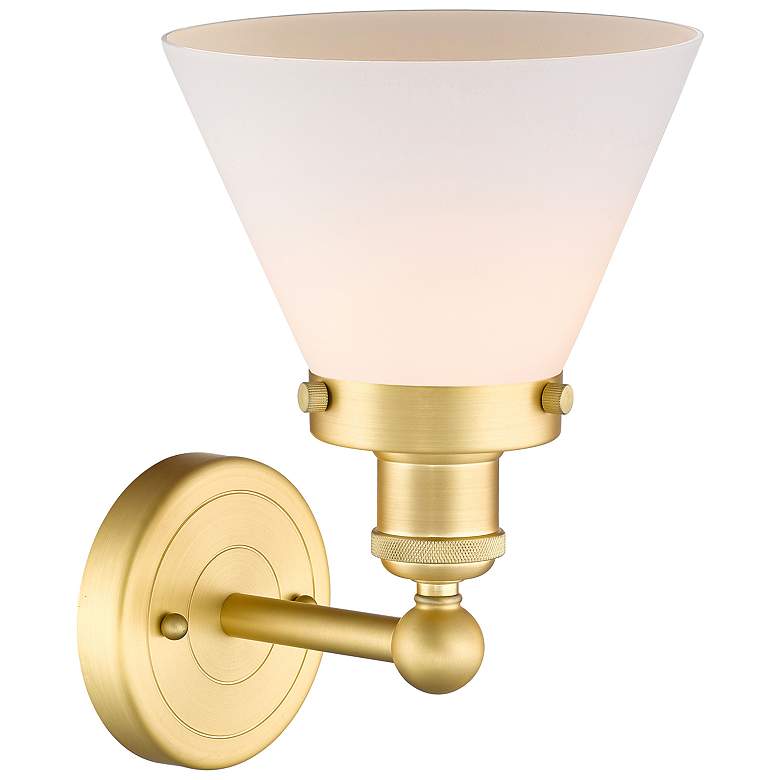 Image 2 Large Cone 2.25" High Satin Gold Sconce With Matte White Shade more views