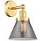 Large Cone 2.25" High Satin Gold Sconce With Plated Smoke Shade