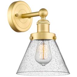 Large Cone 2.25&quot; High Satin Gold Sconce With Seedy Shade