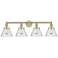 Large Cone 33.5"W 4 Light Antique Brass Bath Vanity Light With Seedy S