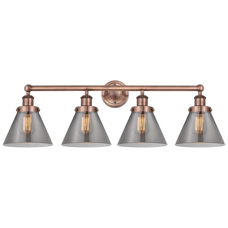Image 1 Large Cone 33.5"W 4 Light Antique Copper Bath Light With Plated Smoke