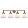 Large Cone 34.75"W 4 Light Antique Copper Bath Light With White Shade