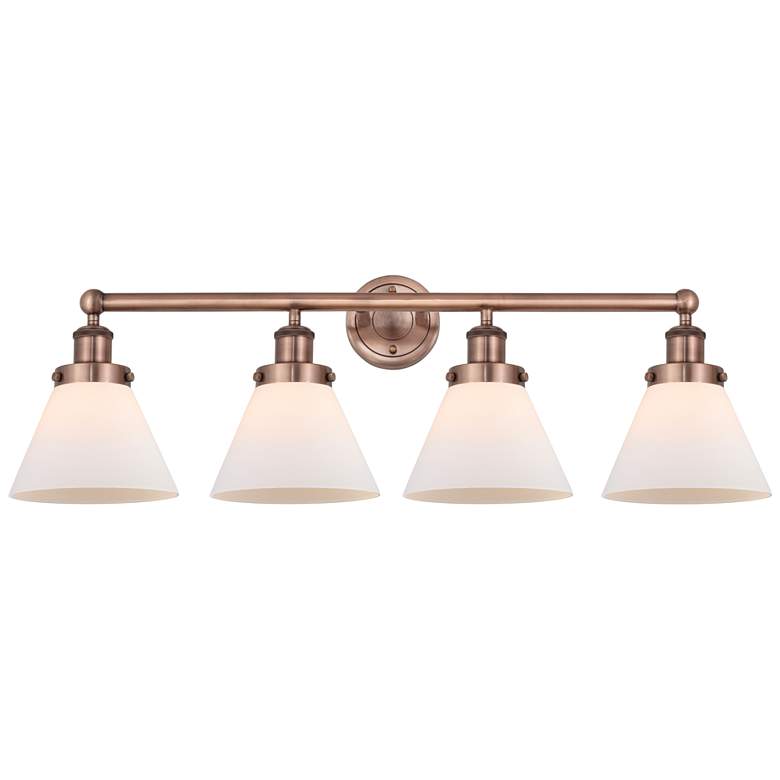 Image 1 Large Cone 34.75"W 4 Light Antique Copper Bath Light With White Shade