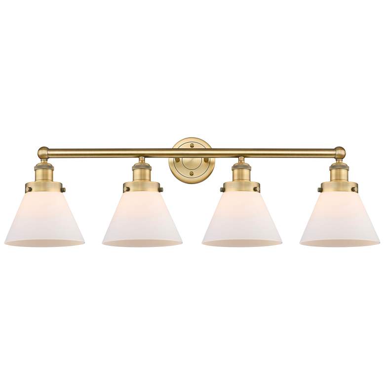 Image 1 Large Cone 34.75"W 4 Light Brushed Brass Bath Light w/ Matte White Sha