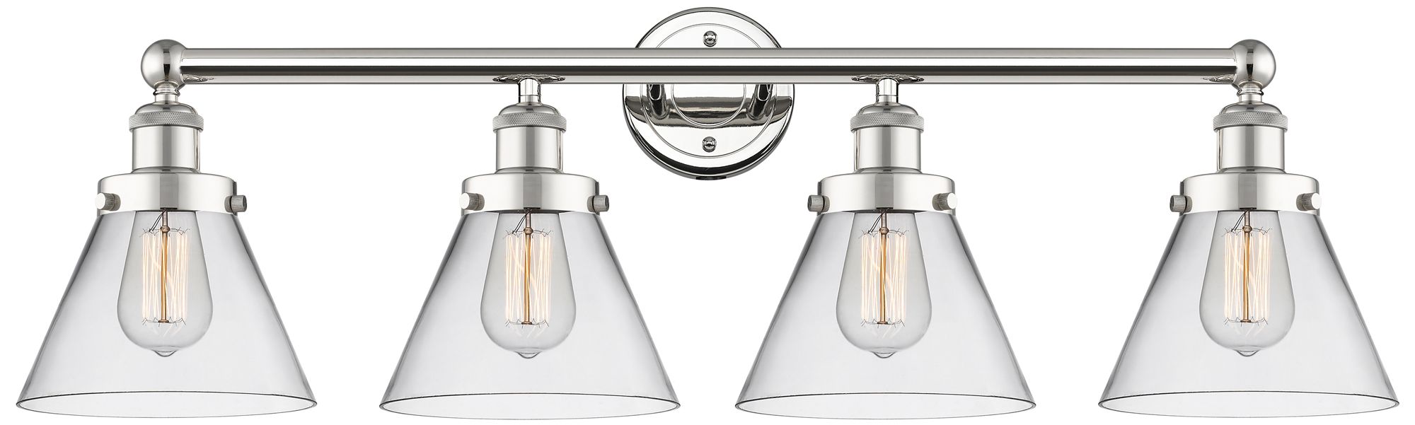 Large Cone 34.75"W 4 Light Polished Nickel Bath Light With Clear Shade
