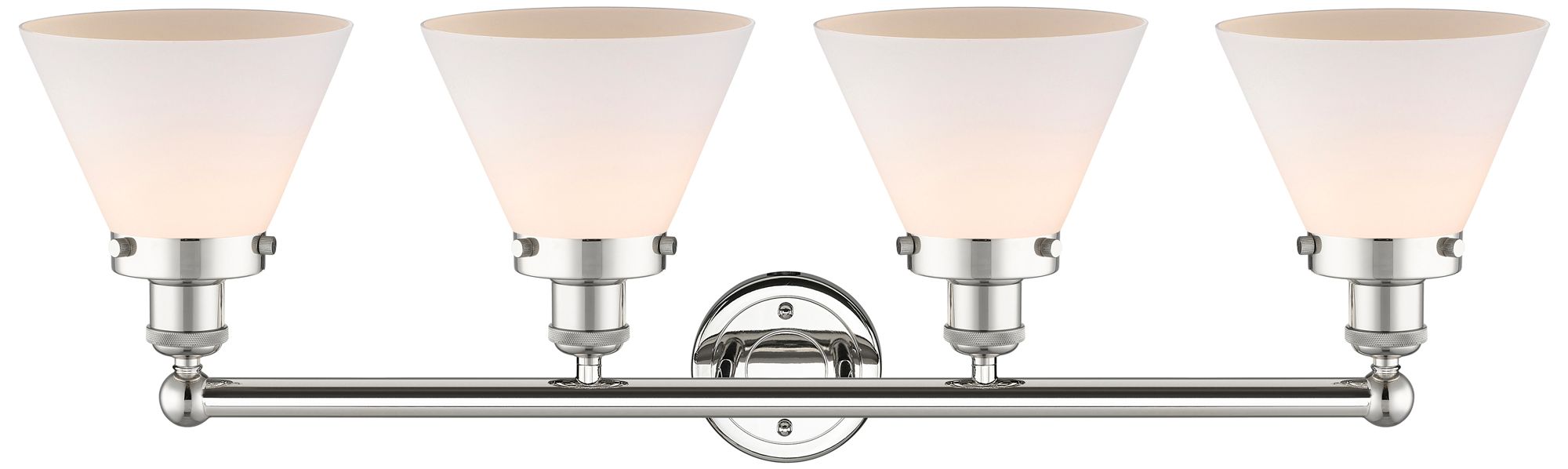 Image 2 Large Cone 34.75"W 4 Light Polished Nickel Bath Light With White Shade more views