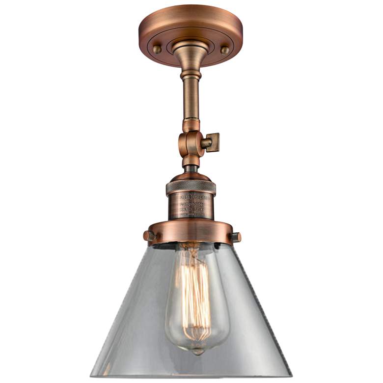 Image 1 Large Cone 8" Wide Antique Copper Adjustable Ceiling Light