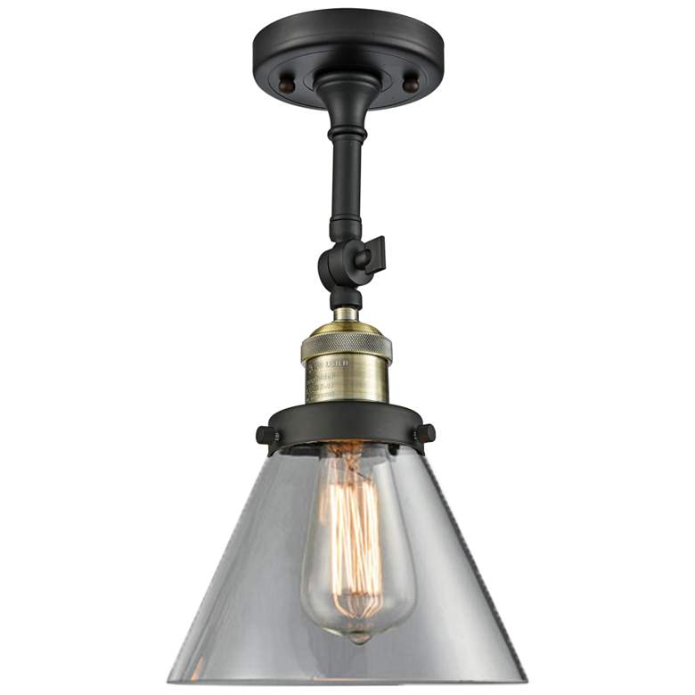 Image 2 Large Cone 8" Wide Black and Brass Adjustable Ceiling Light
