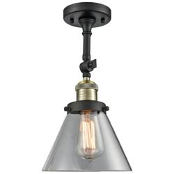 Large Cone 8&quot; Wide Black and Brass Adjustable Ceiling Light