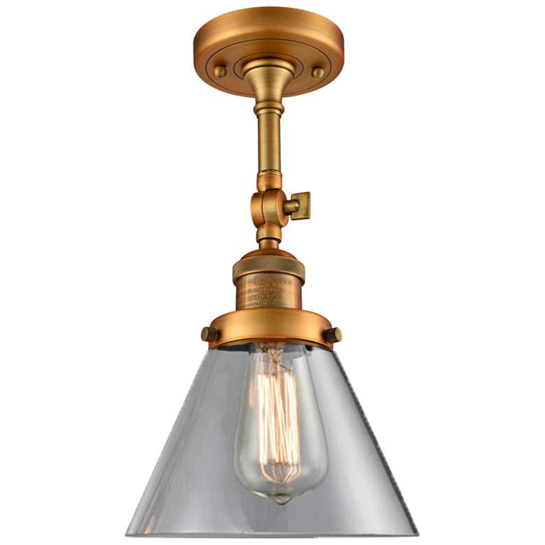 Image 2 Large Cone 8 inch Wide Brushed Brass Adjustable Ceiling Light