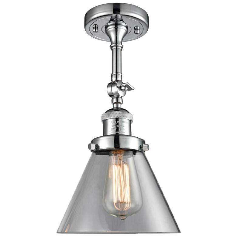 Image 1 Large Cone 8 inch Wide Polished Chrome Adjustable Ceiling Light