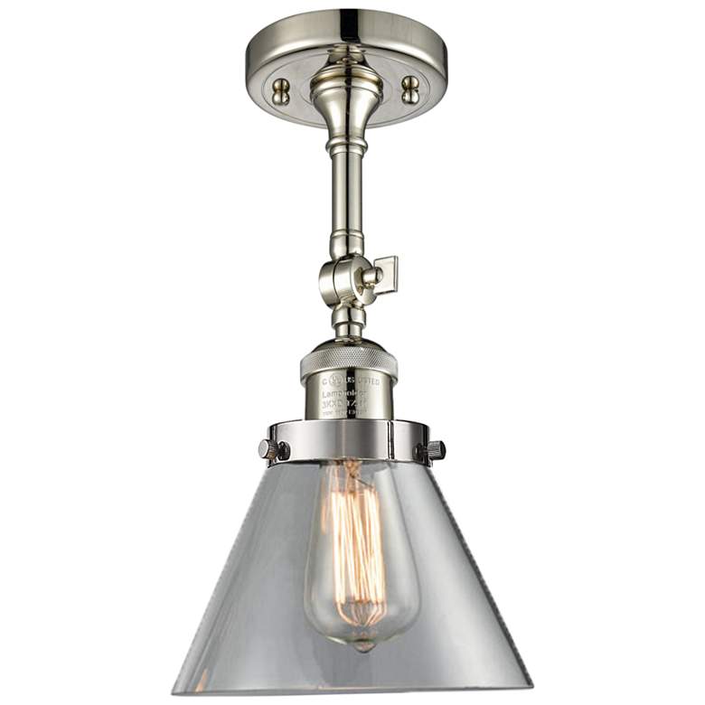 Image 2 Large Cone 8 inch Wide Polished Nickel Adjustable Ceiling Light