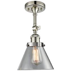 Large Cone 8&quot; Wide Polished Nickel Adjustable Ceiling Light