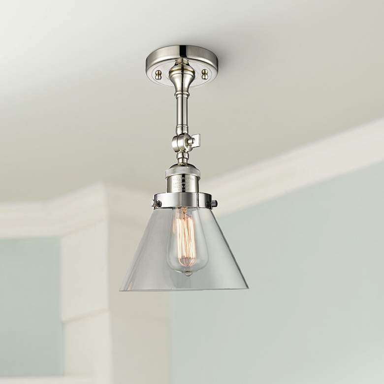 Image 1 Large Cone 8 inch Wide Polished Nickel Adjustable Ceiling Light