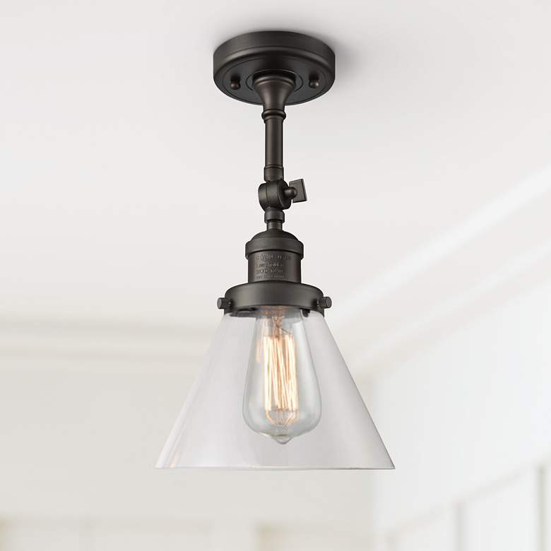 Image 1 Large Cone 8"W Oil-Rubbed Bronze Adjustable Ceiling Light