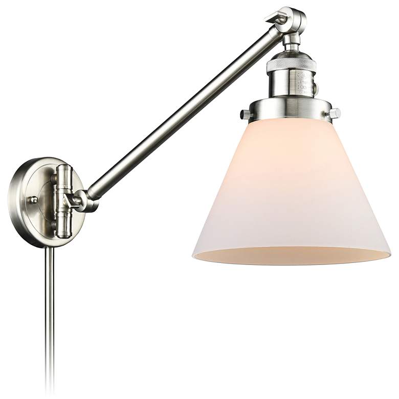 Image 1 Large Cone Brushed Satin Nickel Swing Arm Wall Lamp