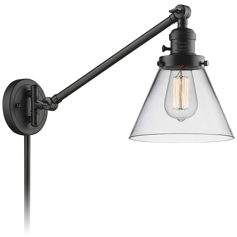 Large Cone Oil-Rubbed Bronze Glass Swing Arm Wall Lamp