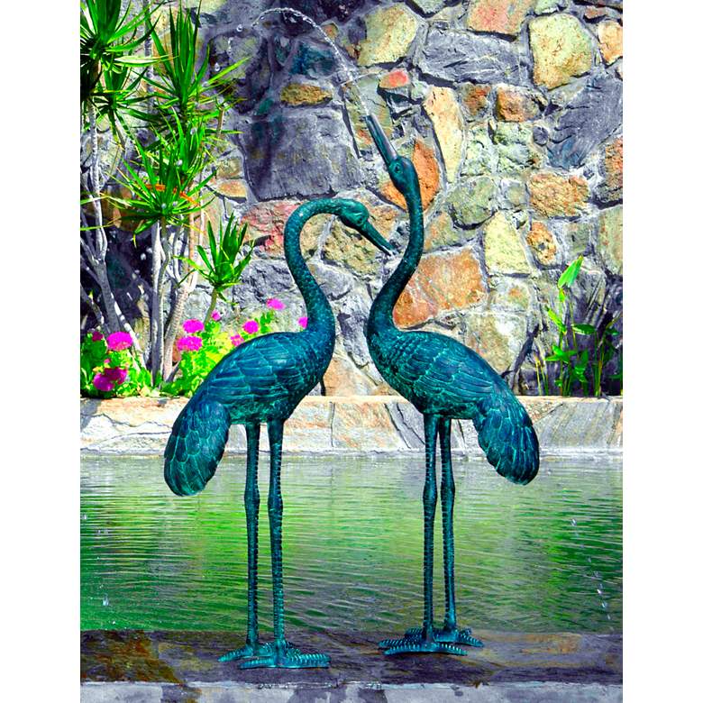 Image 1 Large Crane Birds 43 inch High Spitter Pond Fountain