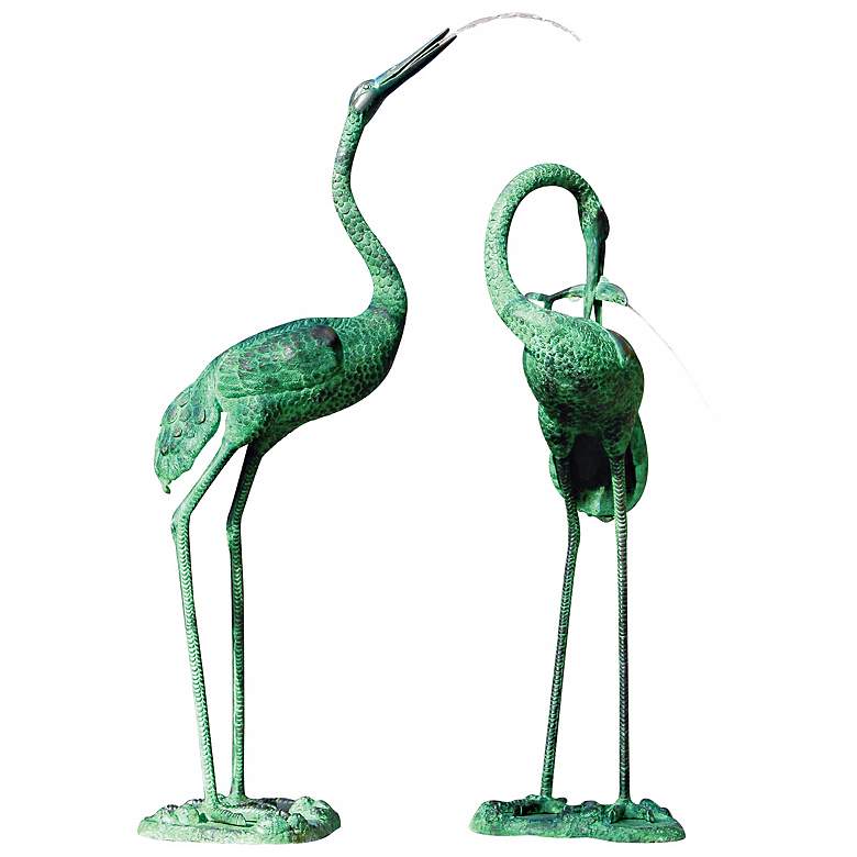 Image 1 Large Cranes Cast Brass Pond Spitter Fountains - Set of 2