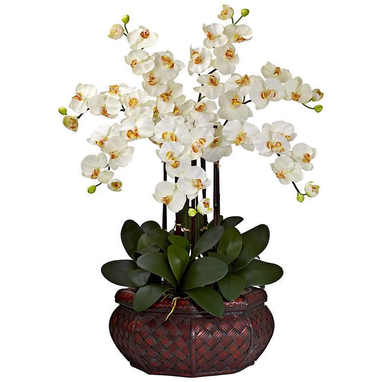 Image 1 Large Cream Phalaenopsis 30"H Faux Orchid in a Woven Basket
