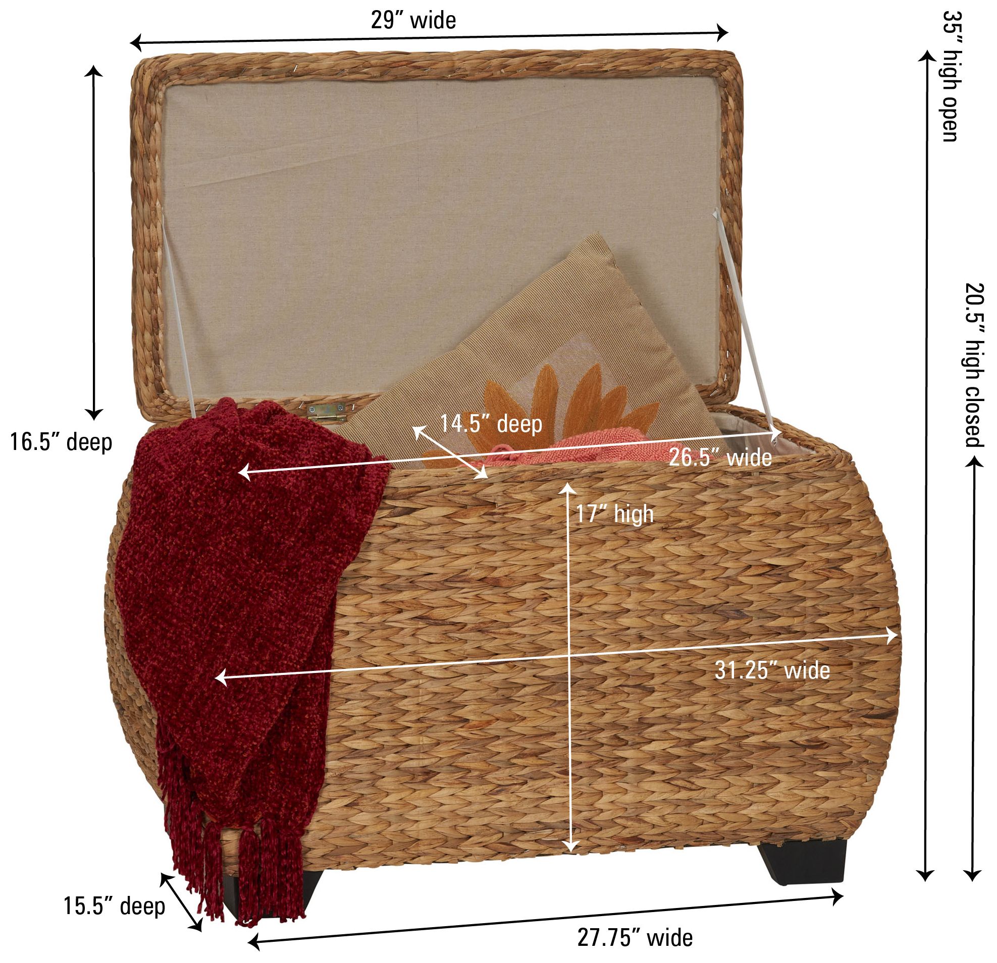 Thumbnail4 of Large Curved Wicker Storage Chest with Liner, Water Hyacinth more views