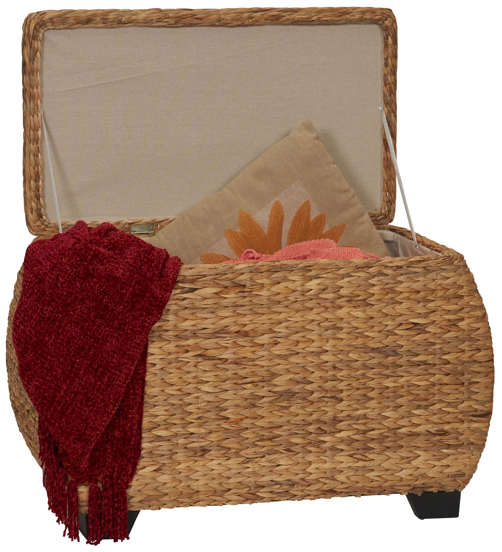 Large Curved Wicker Storage Chest with Liner, Water Hyacinth