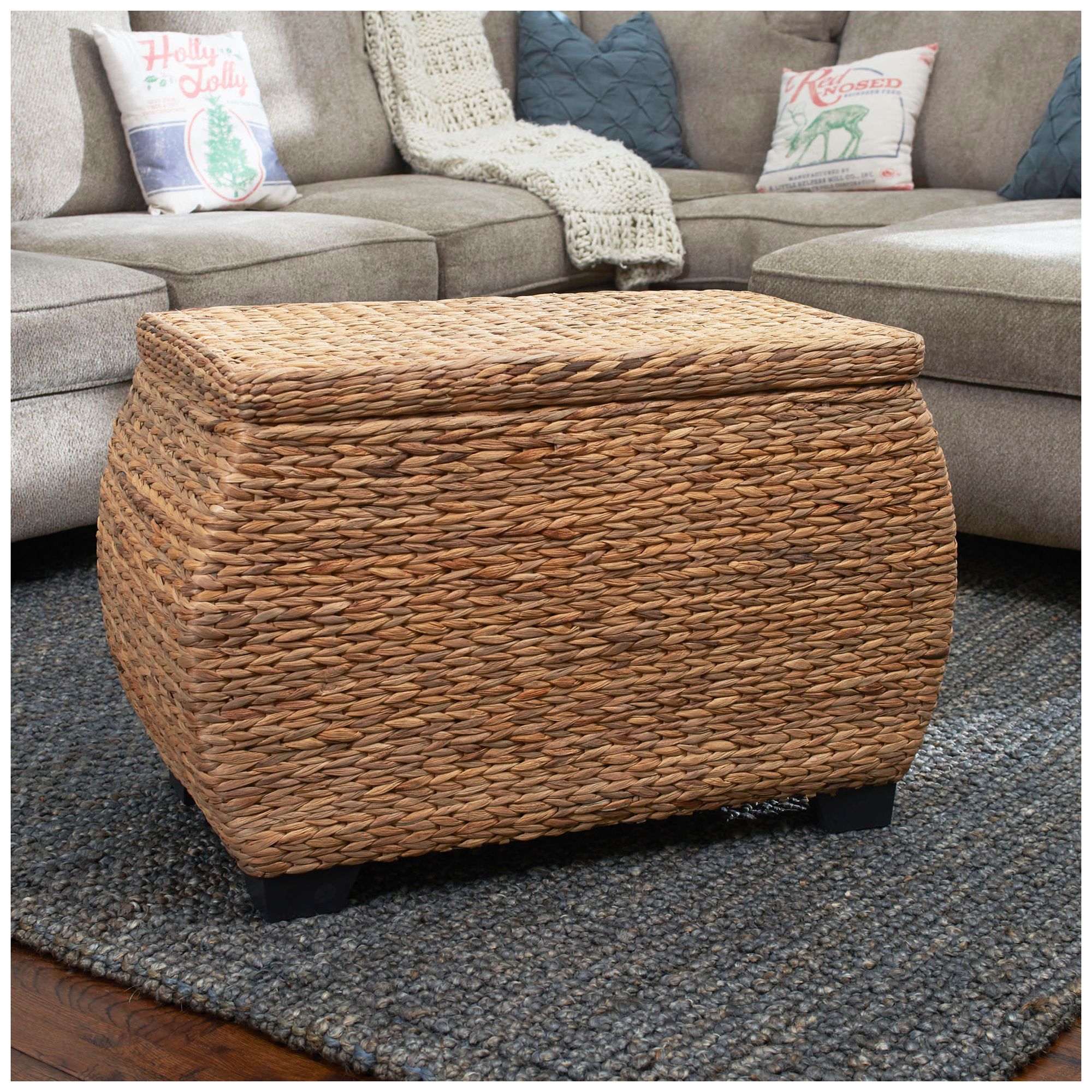Large Curved Wicker Storage Chest with Liner, Water Hyacinth