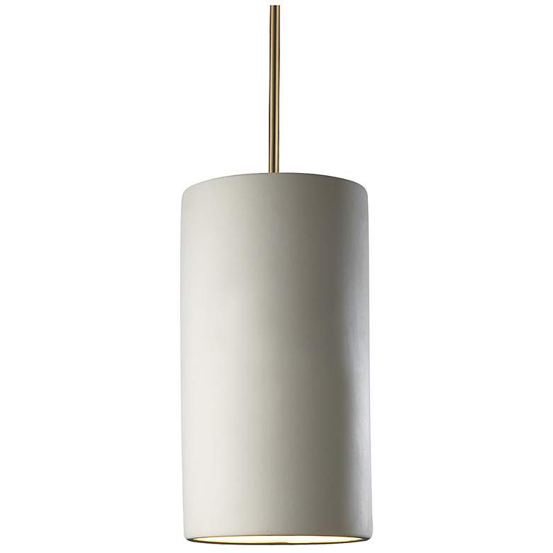 Image 1 Large Cylinder LED Pendant - Bisque - Antique Brass - Rigid Stem