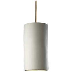 Large Cylinder LED Pendant - Bisque - Antique Brass - Rigid Stem