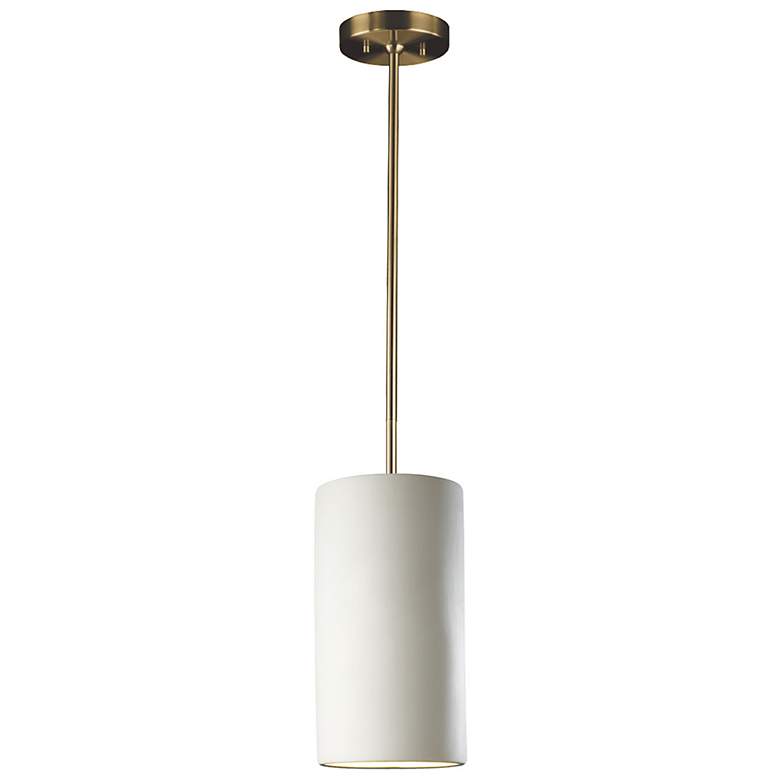 Image 2 Large Cylinder LED Pendant - Bisque - Antique Brass - Rigid Stem more views