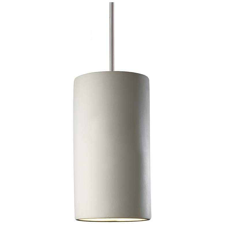 Image 1 Large Cylinder LED Pendant - Bisque - Polished Chrome - Rigid Stem