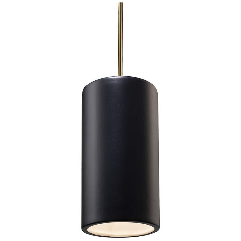 Image 1 Large Cylinder LED Pendant - Carbon Black - Antique Brass - Rigid Stem