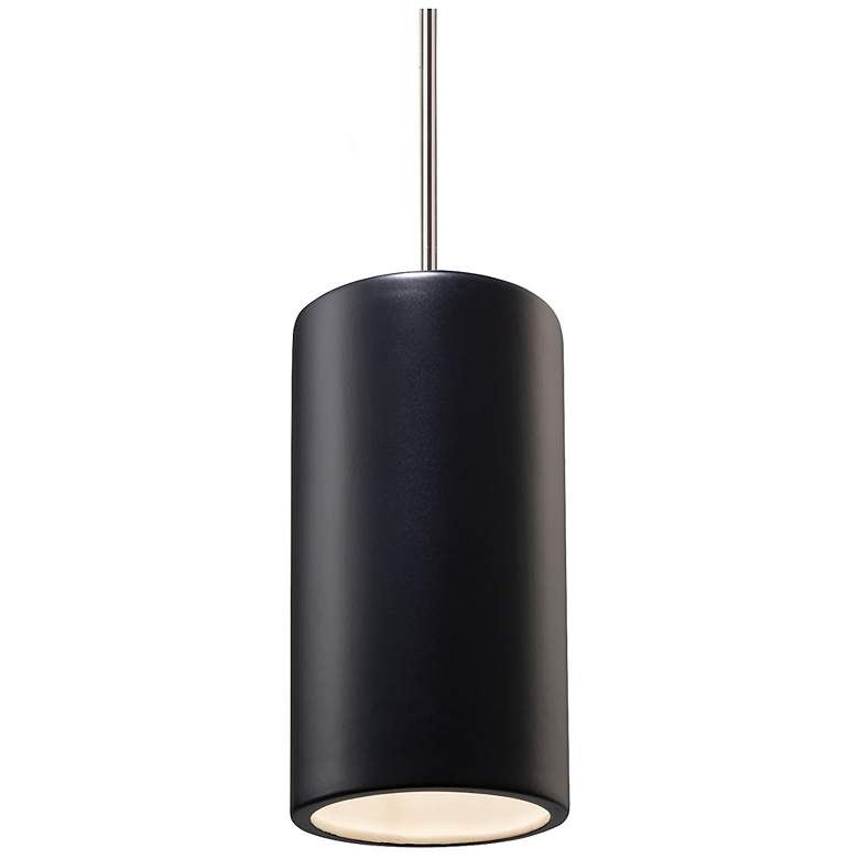 Image 1 Large Cylinder LED Pendant - Carbon Black - Polished Chrome - Rigid Stem