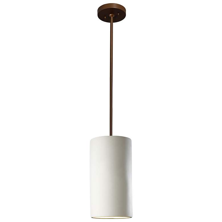 Image 2 Large Cylinder Pendant - Bisque - Dark Bronze - Rigid Stem more views