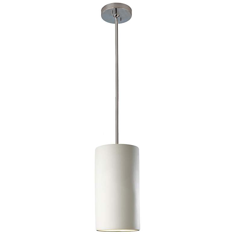 Image 2 Large Cylinder Pendant - Bisque - Polished Chrome - Rigid Stem more views