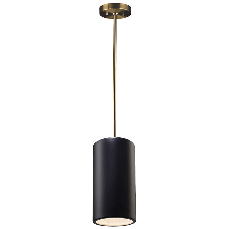 Image 2 Large Cylinder Pendant - Carbon Black - Antique Brass - Rigid Stem more views