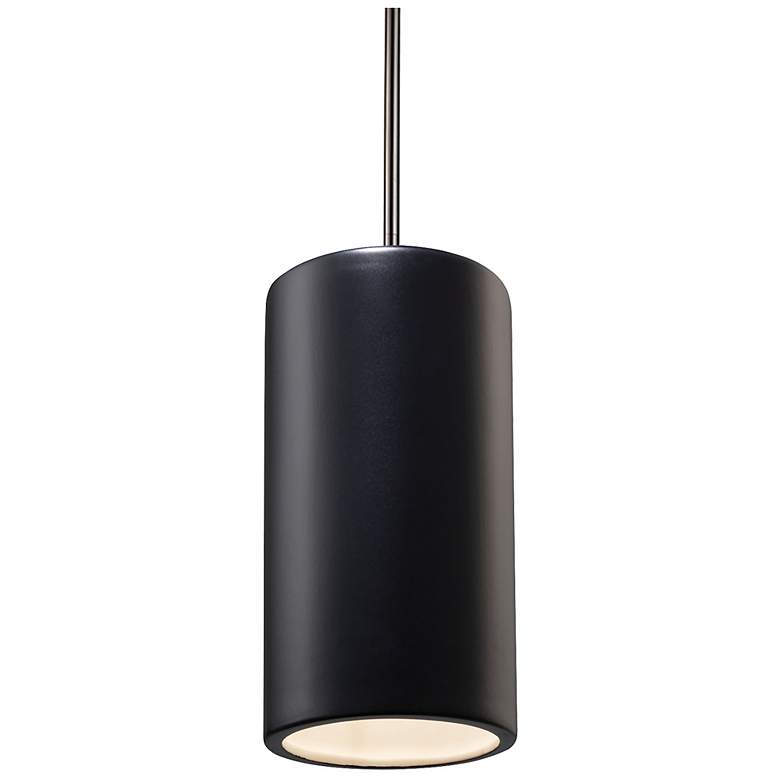 Image 1 Large Cylinder Pendant - Carbon Black - Brushed Nickel - Rigid Stem