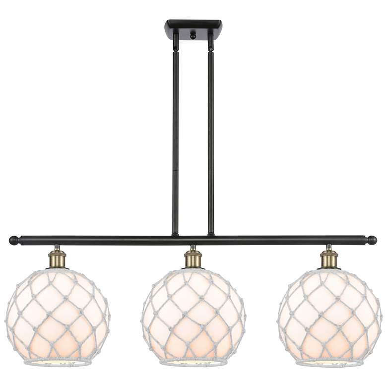 Image 1 Large Farmhouse 36"W 3 Light Black Brass Island Light w/ White Shade