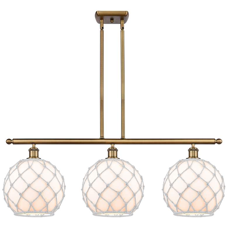 Image 1 Large Farmhouse 36"W 3 Light Brushed Brass Island Light w/ White Shade
