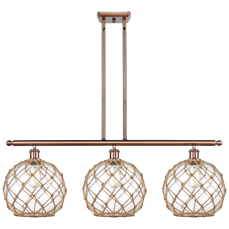 Image 1 Large Farmhouse 36"W 3 Light Copper Island Light w/ Clear and Brown Sh