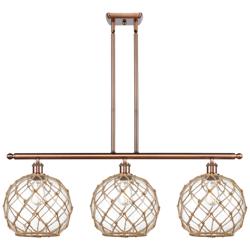 Large Farmhouse 36"W 3 Light Copper Island Light w/ Clear and Brown Sh