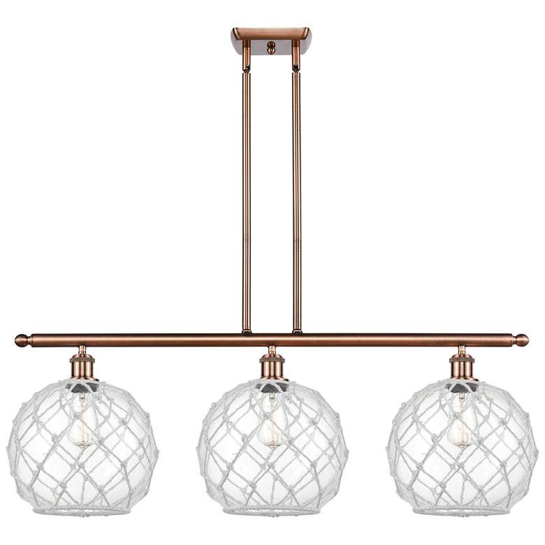 Image 1 Large Farmhouse 36"W 3 Light Copper Island Light w/ Clear and White Sh