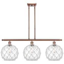 Large Farmhouse 36"W 3 Light Copper Island Light w/ Clear and White Sh