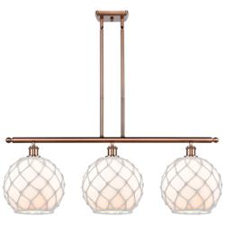 Large Farmhouse 36"W 3 Light Copper Island Light w/ White Shade