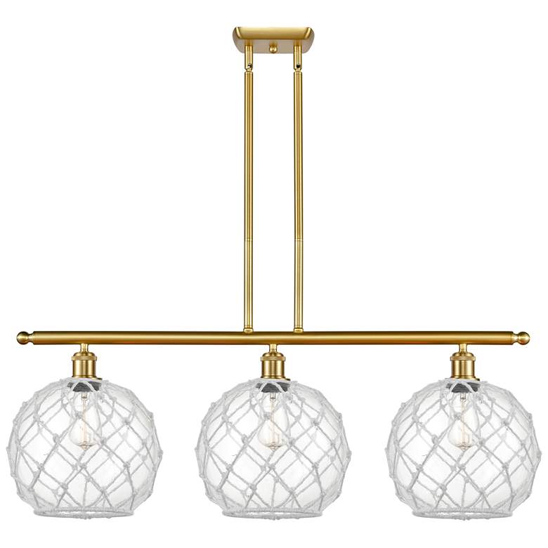 Image 1 Large Farmhouse 36"W 3 Light Gold Island Light w/ Clear and White Shad